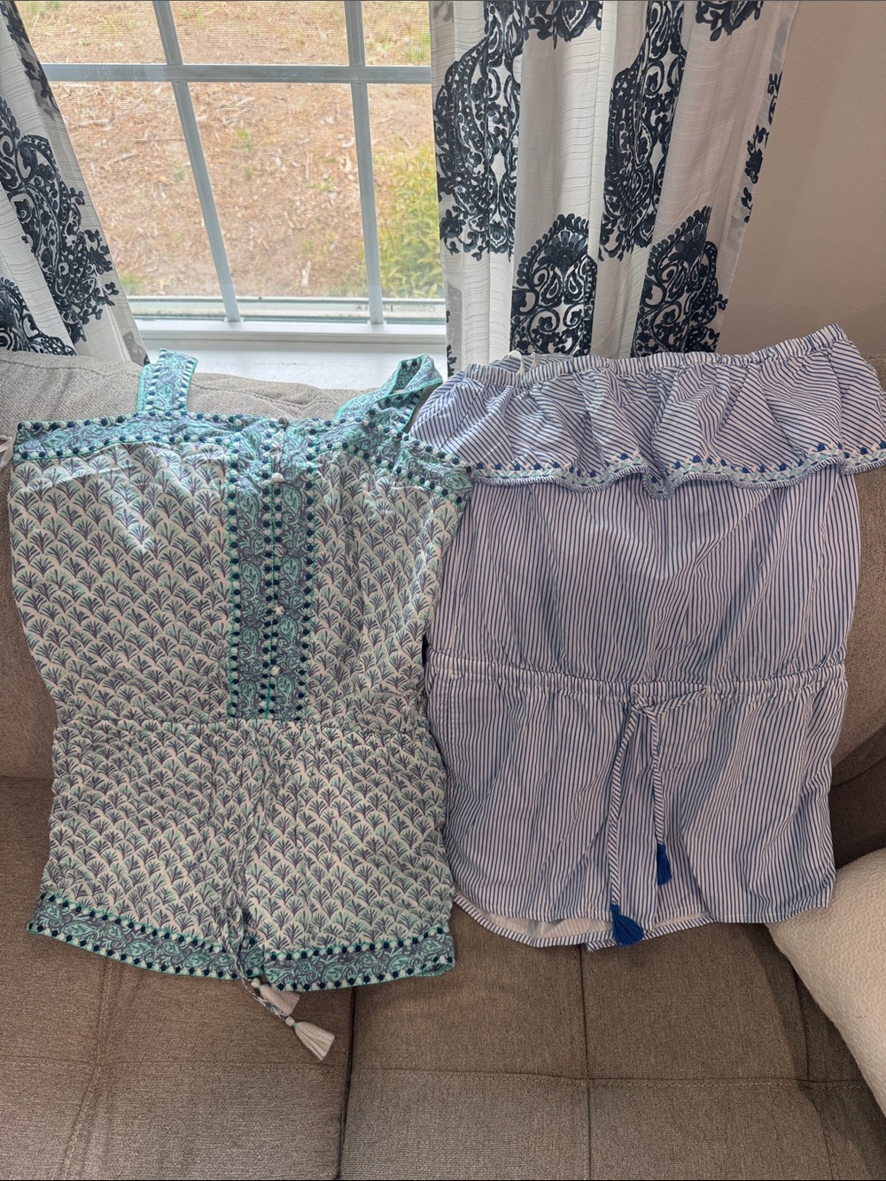 Vineyard Vines Blue and White Printed Rompers (Pair)